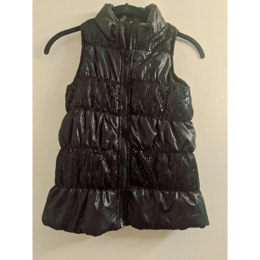 Faded Glory Girls Puffer Vest Black with Sequin Zi